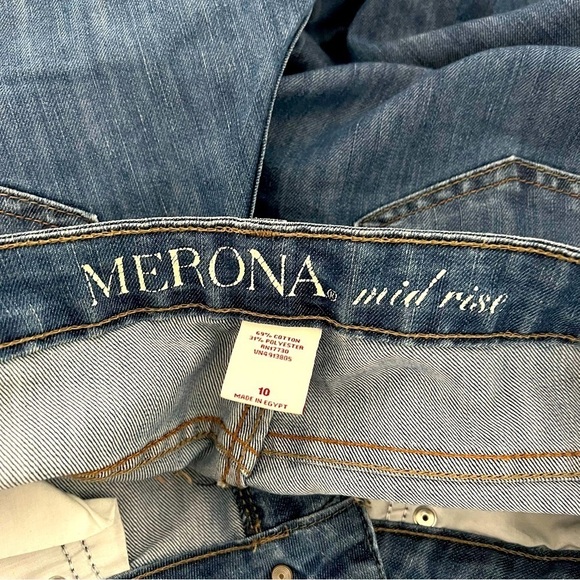 MERONA Mid Rise Capri Denim Jeans Women's Size 10 Blue Medium Wash Faded EUC - Picture 3 of 7